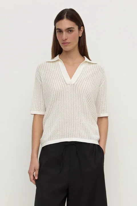 Nina Cotton Knit Polo - Antique White