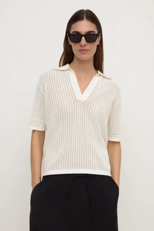 Nina Cotton Knit Polo - Antique White