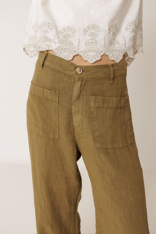 Linen Pantalon Pants - Khaki