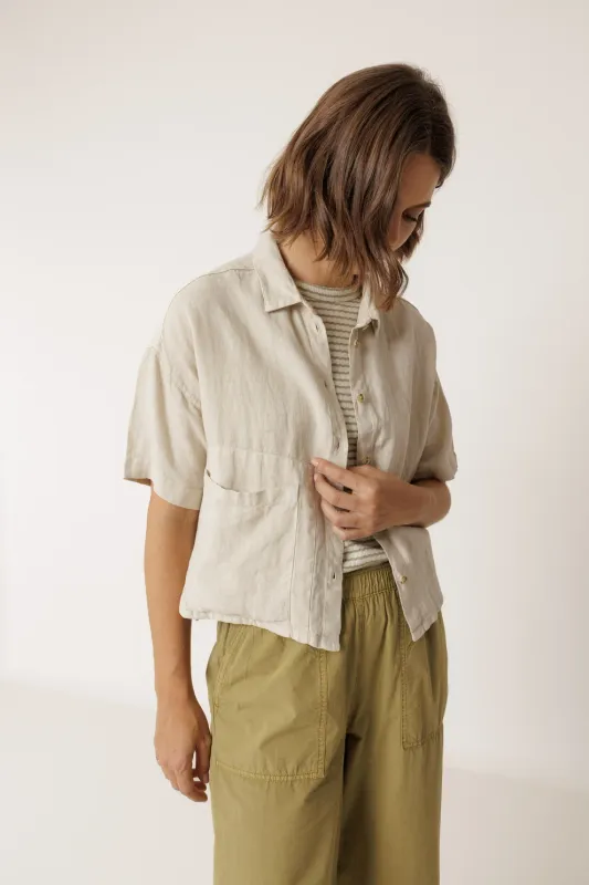 Crop Linen Shirt - Piedra