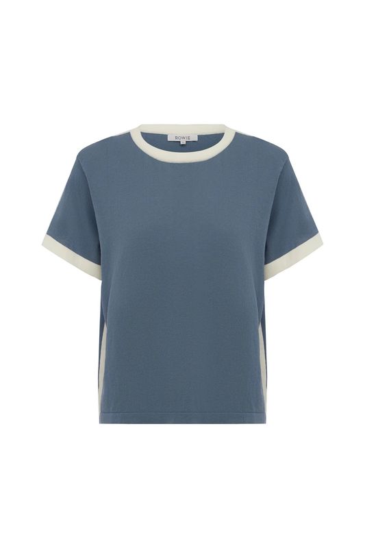 Rania Contrast Knit Tee - Chalk Blue