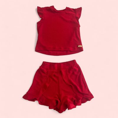 Toweled Ensemble Top Short Red