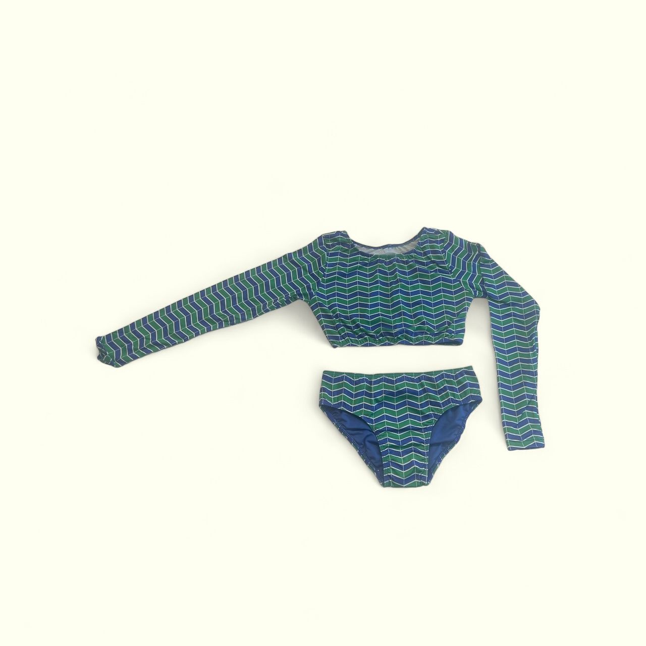 Biquini Crop Long Sleeves Zigzag Green, Size: 12
