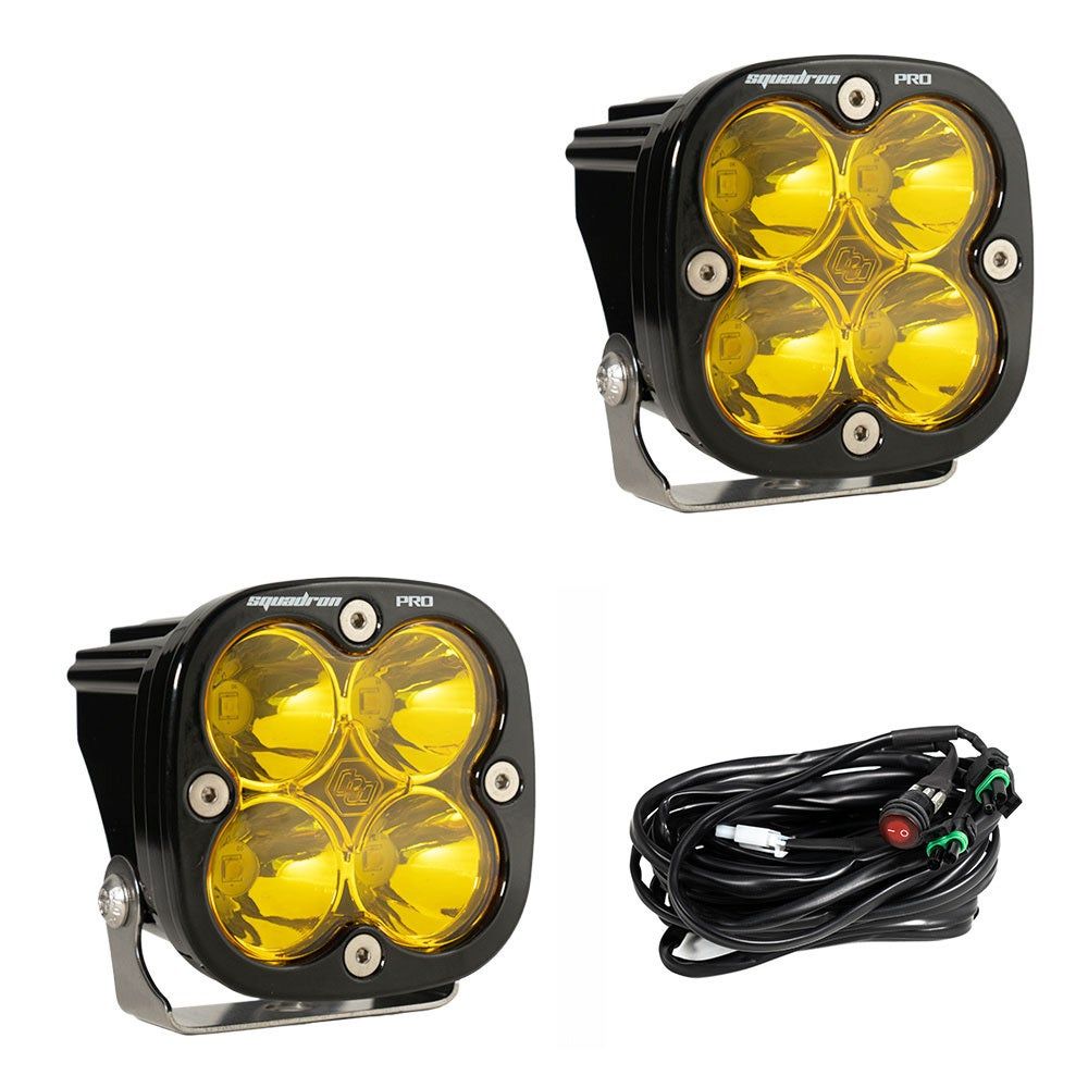 Baja Designs Squadron Pro Black LED Auxiliary Light Pod Pair, Light Pattern: Spot, Lens Color: Amber