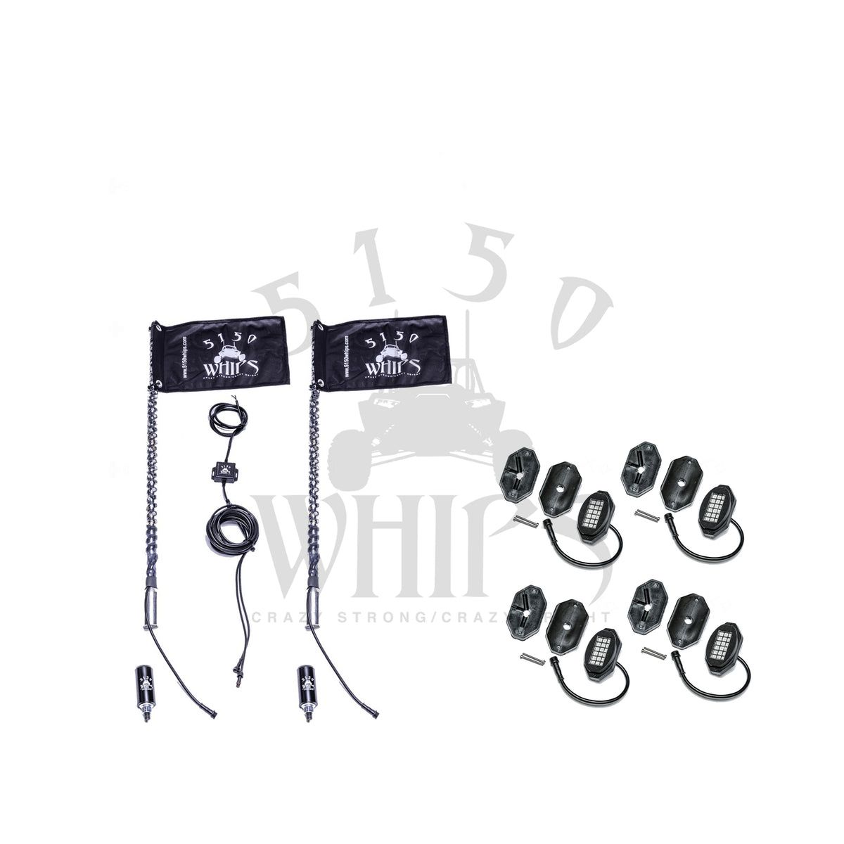187 Whips and Rock Light Combo Kit, Whip Size: 2 ft, Rock Light Quantity: 4 Pod