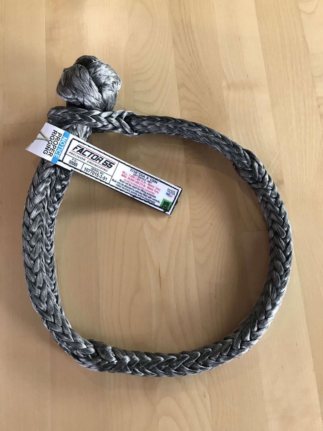 10 Inch Soft Shackle 7/16 Diameter Standard Duty Gray