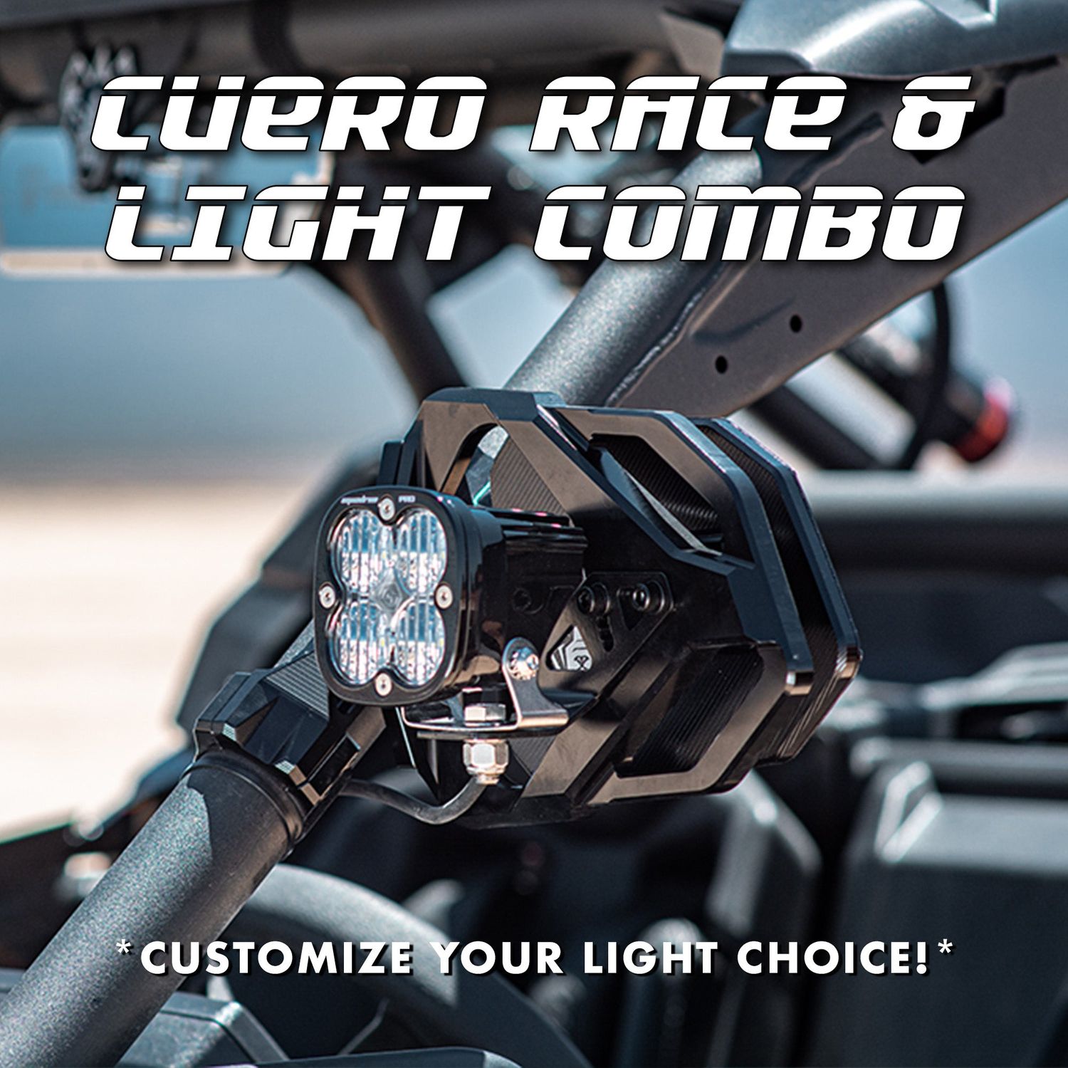 Cuero Race Mirror Light Combo in Black, Clamp Size: 1.75", Light Option: Baja Design Squadron Sport, Lens Color: Clear