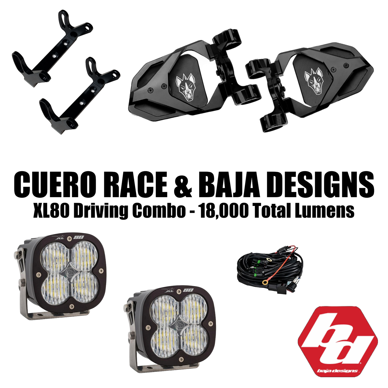 Cuero Race Mirror / Baja Designs XL80 Light Combo, Size: 1.5", Color: Raw Silver