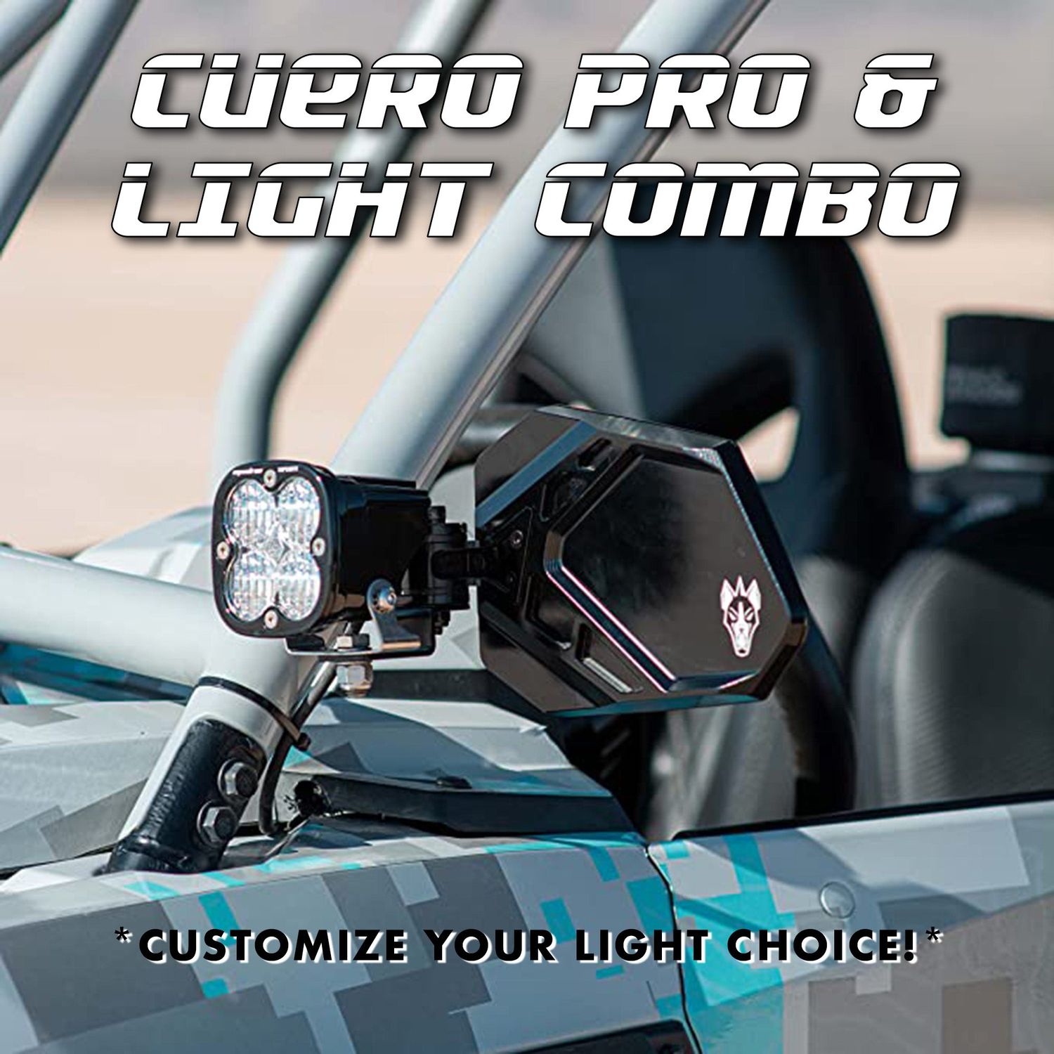 Cuero Pro Mirror Light Combo in Black, Clamp Size: 1.75", Light Option: Baja Design Squadron Sport, Lens Color: Clear