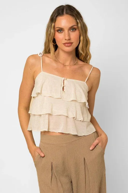 Sleeveless Ruffle Tiered Button Cami Boho Top
