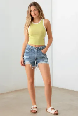 Hi-rise Distressed Denim Shorts