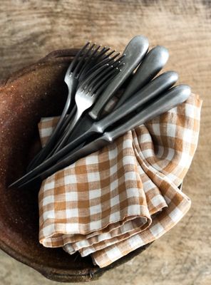 Servet Linen Ruitjes, Biscuit, set van 2