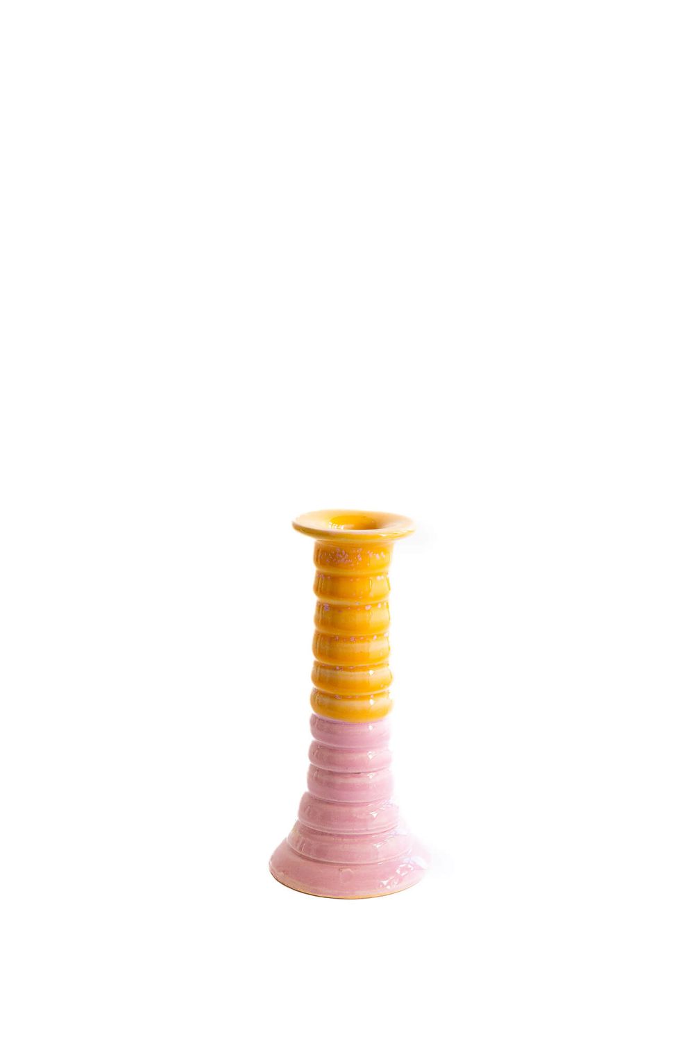 Kandelaar Luis, Val Pottery, Roze- Geel, Medium