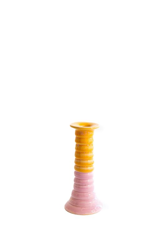 Kandelaar Luis, Val Pottery, Roze- Geel, Medium