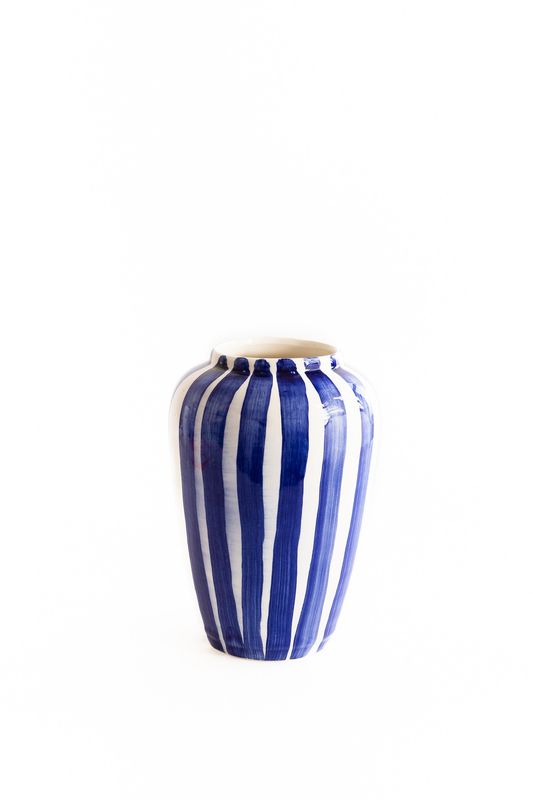 Vaas Funky Flower, Val Pottery, Large, Blauwe streep