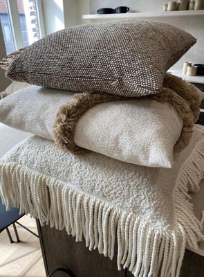 Kussen Marabout Clusone, beige met bruin, 60x60cm