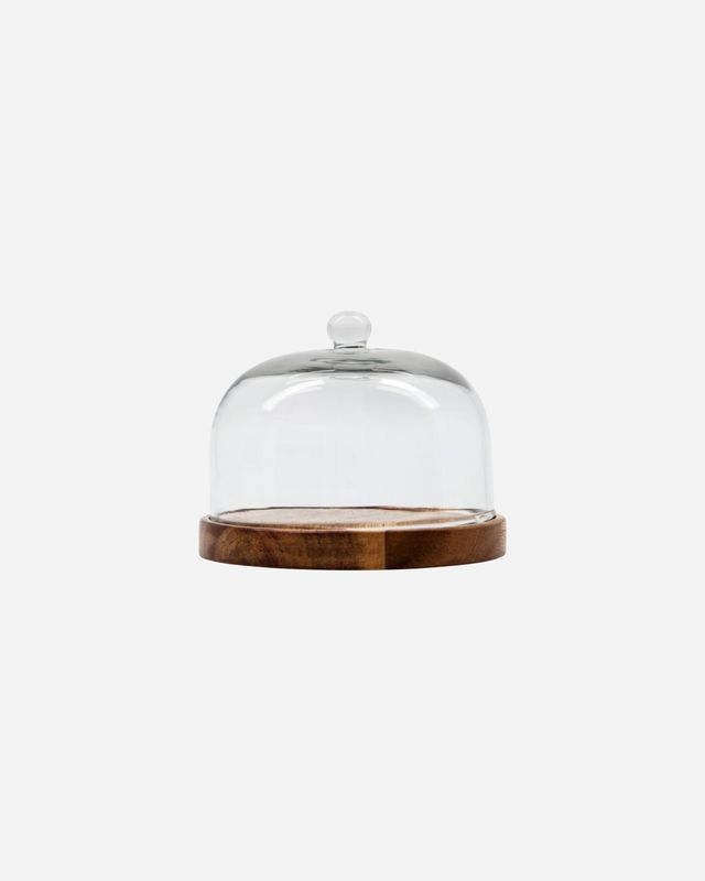 Glazen stolp, houten plateau