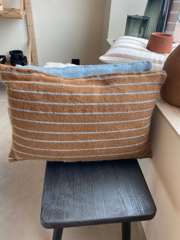 Kussen Marrakech, Wol, Pinestripe brown/blue, 40x60cm