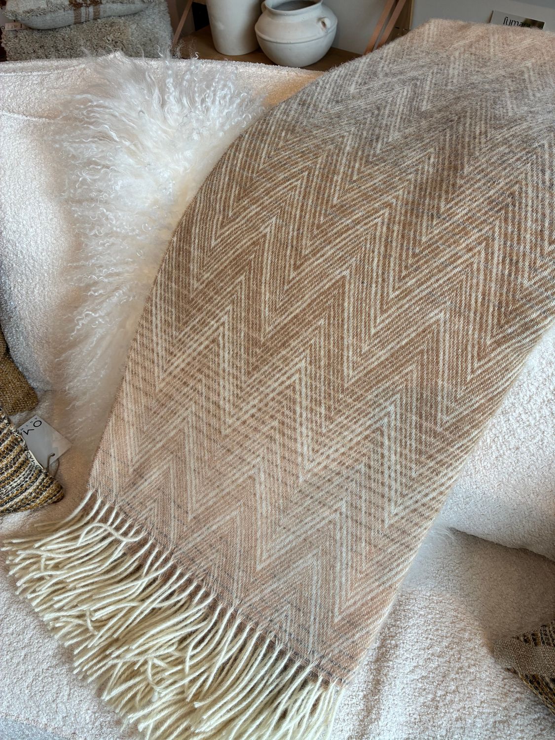 Plaid merinowol, Missoni dessin, beige