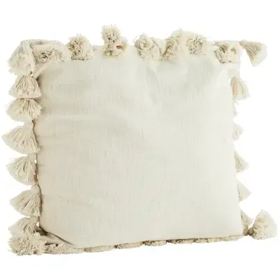 Boho XL Kussen met kwastjes, Off White 60x60cm