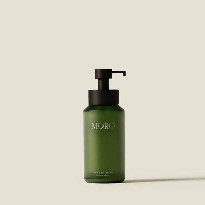 Moro hand &amp; body lotion, groene fles, geur Lemongrass