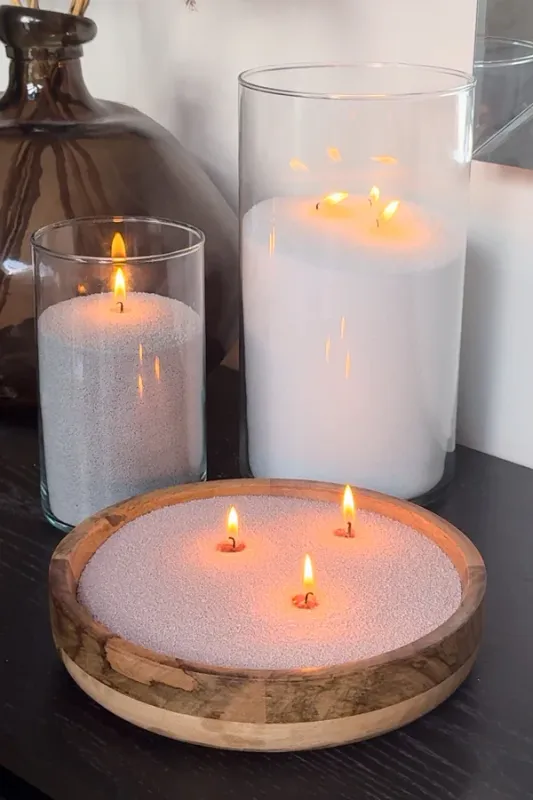 Kaarsenzand - Candle sand 400g, wit, inclusief 8 lonten