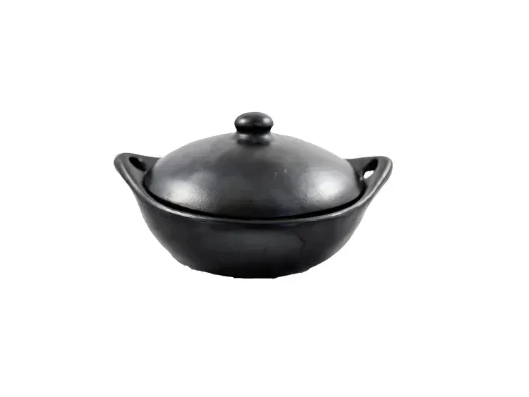 Black Pottery Kookpot laag met deksel L27cm B33cm H7cm
