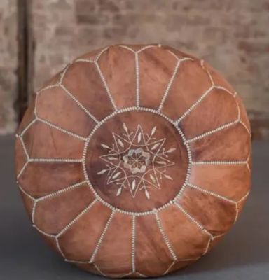 Poef Marrakech, Leder, Cognac, met vulling