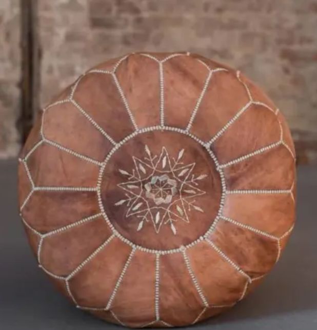 Poef Marrakech, Leder, Cognac, met vulling