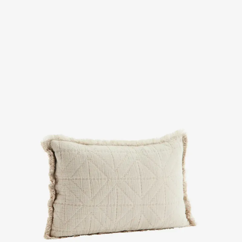 Boho kussenhoes met broderie, Taupe 30x45cm