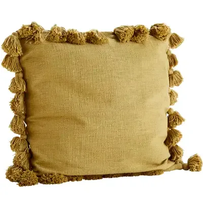 Boho XL kussen met kwastjes, Oker, 60x60cm