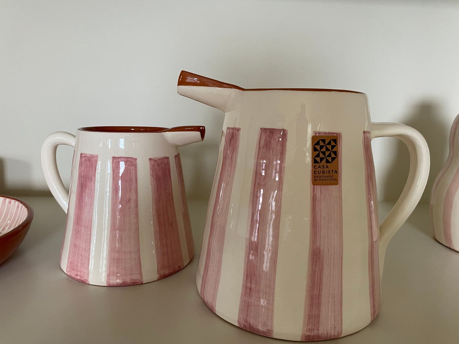 Kan 1l, gestreept roze en terracotta