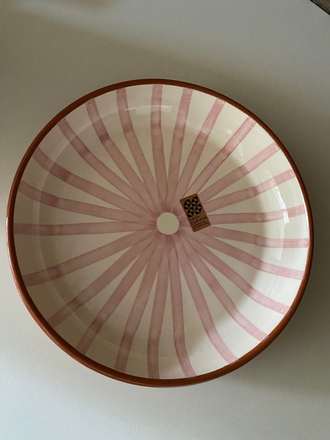 Kom Ray, gestreept roze en terracotta, Medium