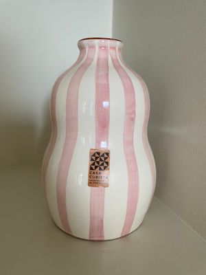 Vaas Gourd,gestreept roze en terracotta, Large Vaas Gourd,gestreept roze en terracotta, Large