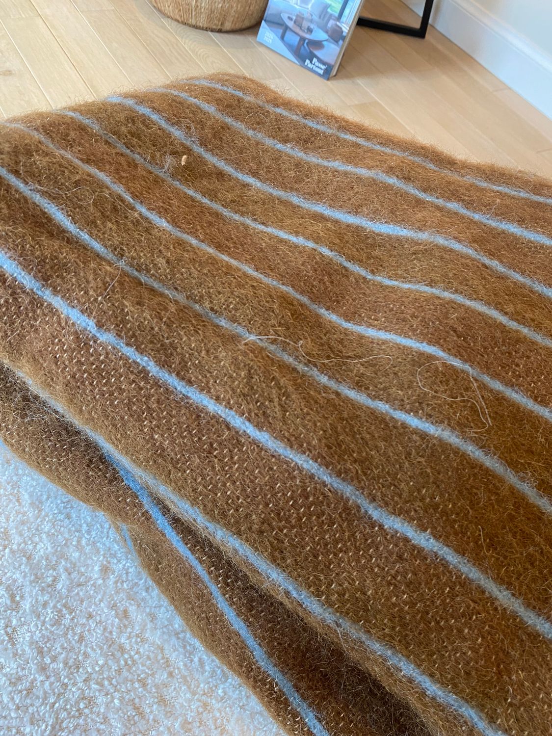 Plaid Marrakech, Wol, Pinestripe brown/blue, Large, 150x250cm
