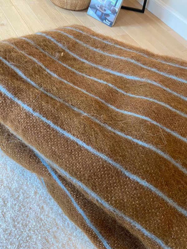 Plaid Marrakech, Wol, Pinestripe brown/blue, Large, 150x250cm