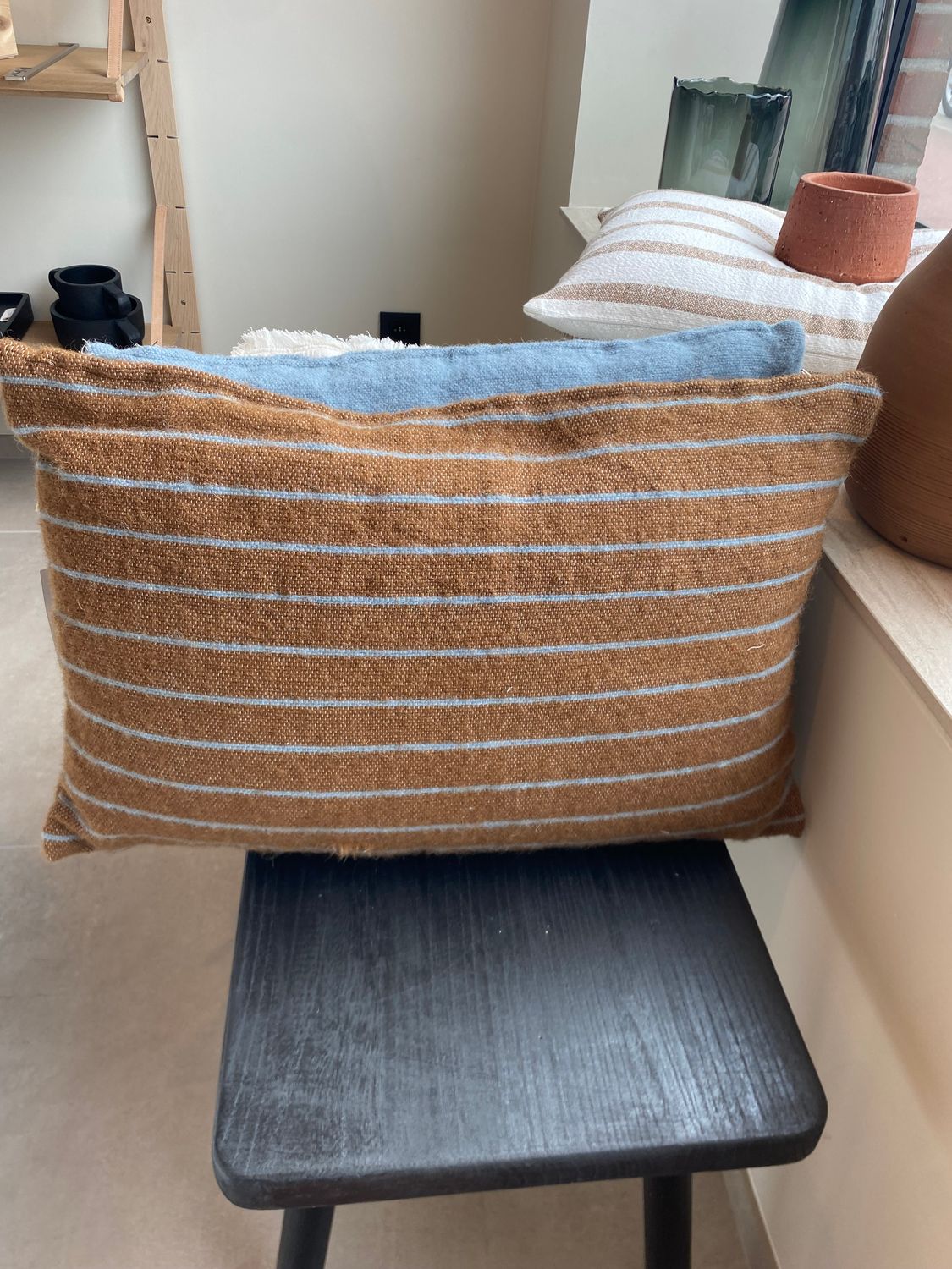 Kussen Marrakech, Wol, Pinestripe brown/blue, 40x60cm