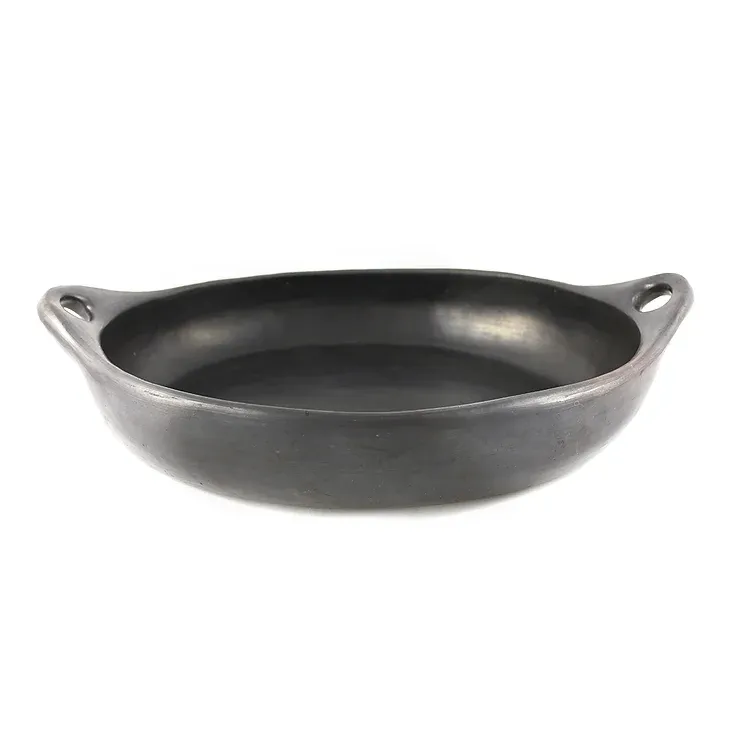 Black Pottery Ovalen Schaal met handgrepen, L26D18H5