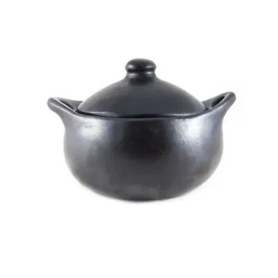 Black Pottery Kookpot met deksel L25cm B20cm H19-14cm