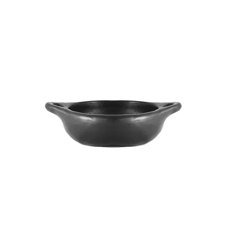Summer Sale! Black Pottery Ronde Schaal met 2 handgrepen, L26 B21 cm