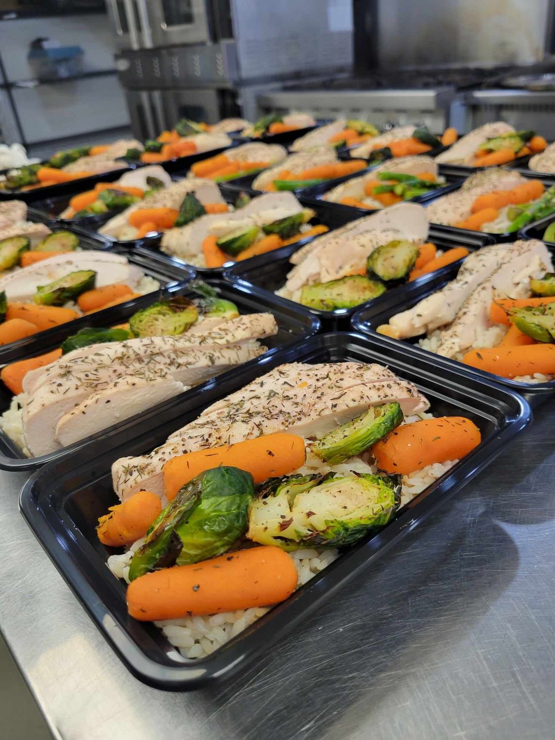 Lemon Pepper Chicken Tenders w/ White Rice, Brussels Sprouts &amp; Carrots