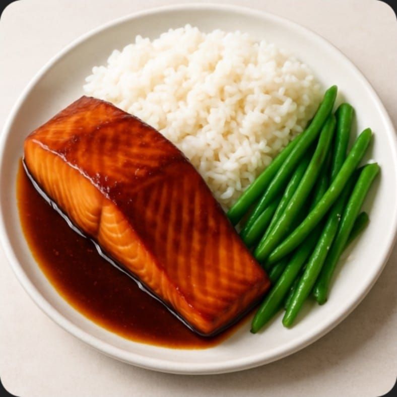 Teriyaki Salmon w/ White Rice &amp; Green Beans