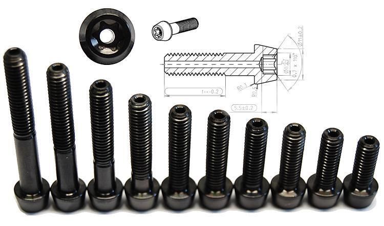 Titan Schraube schwarz M6 x 16-18-20-22-25-26.5-30-35-40-45 hohl konisch T30