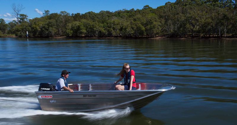 Stacer 379 Territory Striker 2024 Runout with Transducer Bracket Fuel Tank Rack Mercury 15ELH Trailer Package