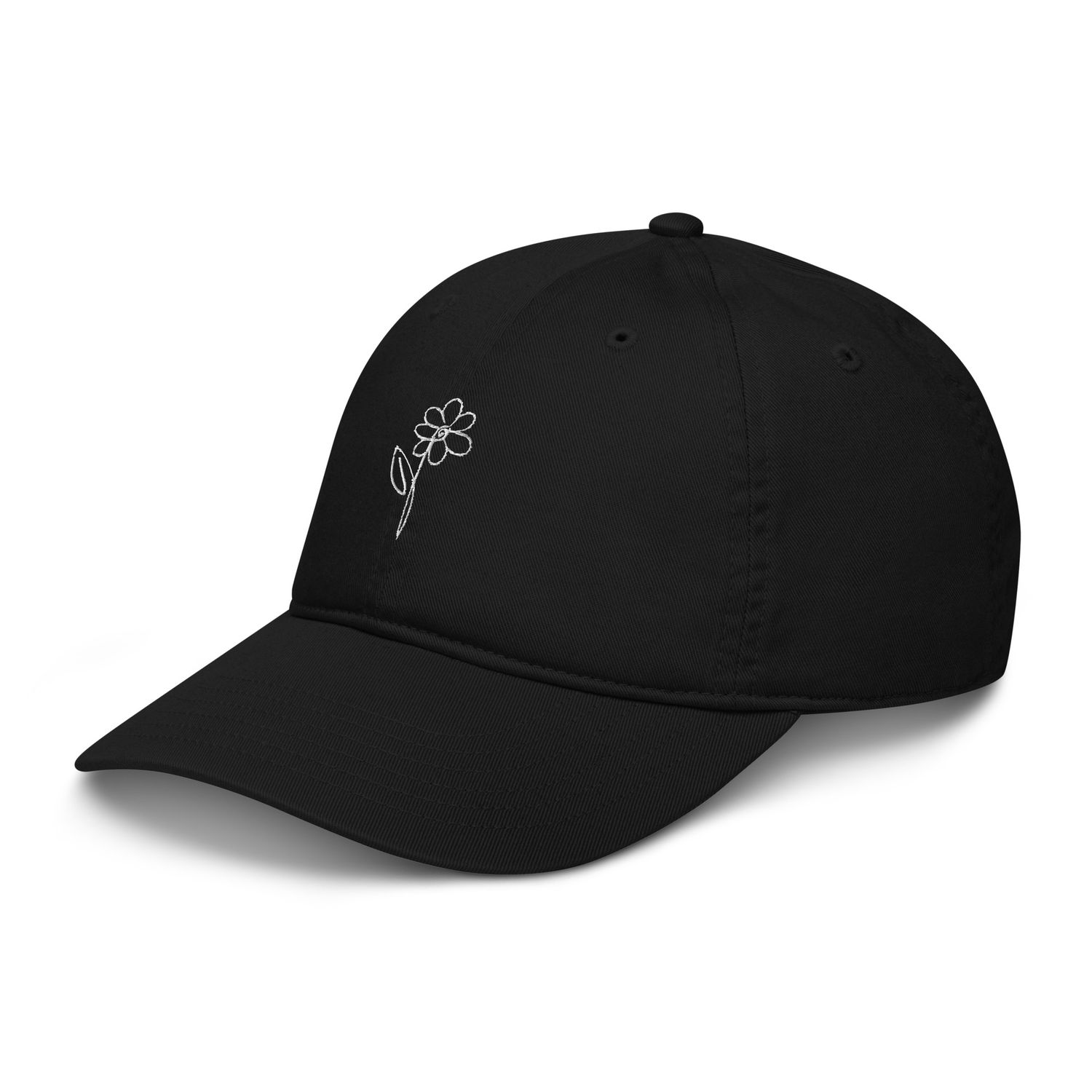 Stylish and sustainable Organic Fleur Hat with floral embroidery.