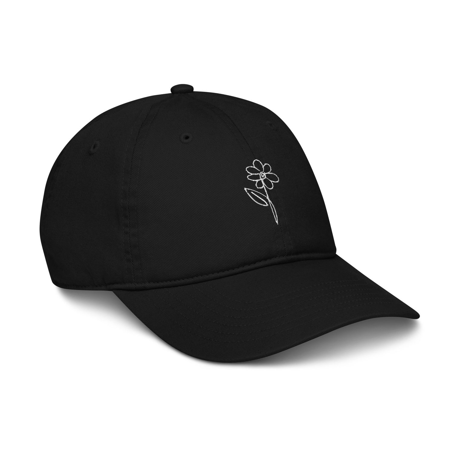 Stylish and sustainable Organic Fleur Hat with floral embroidery.