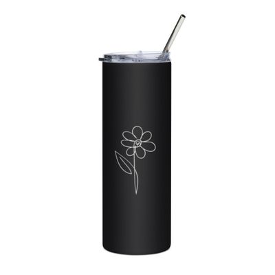 A Cocofleur stainless steel tumbler with a leak-proof lid, perfect for keeping drinks hot or cold. Ideal for NYC students and trendy individuals.