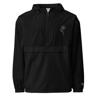 Cocofleur x Champion hoodie, black with white Cocofleur print, urban streetwear, NYC fashion, limited edition, comfortable and stylish, perfect for layering.