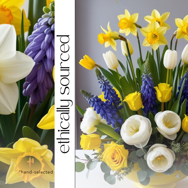 Awaken your senses with a burst of sunshine. The crisp whites and bright yellows of this arrangement will add a glow to any room.
