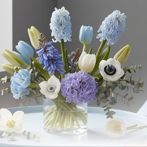 Luxury blue flower arrangement for wellness and relaxation